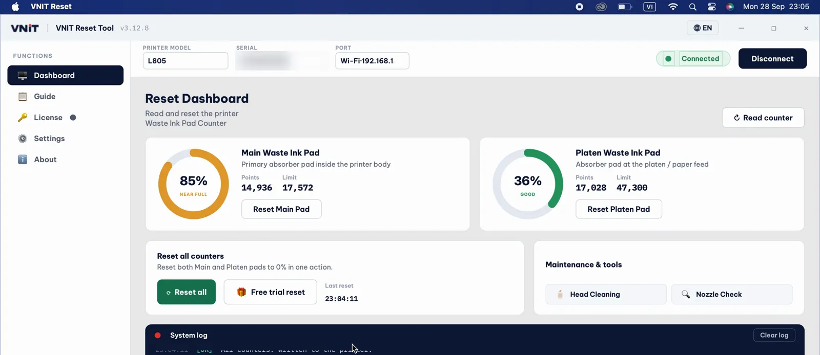 After the free trial: Main pad 85%