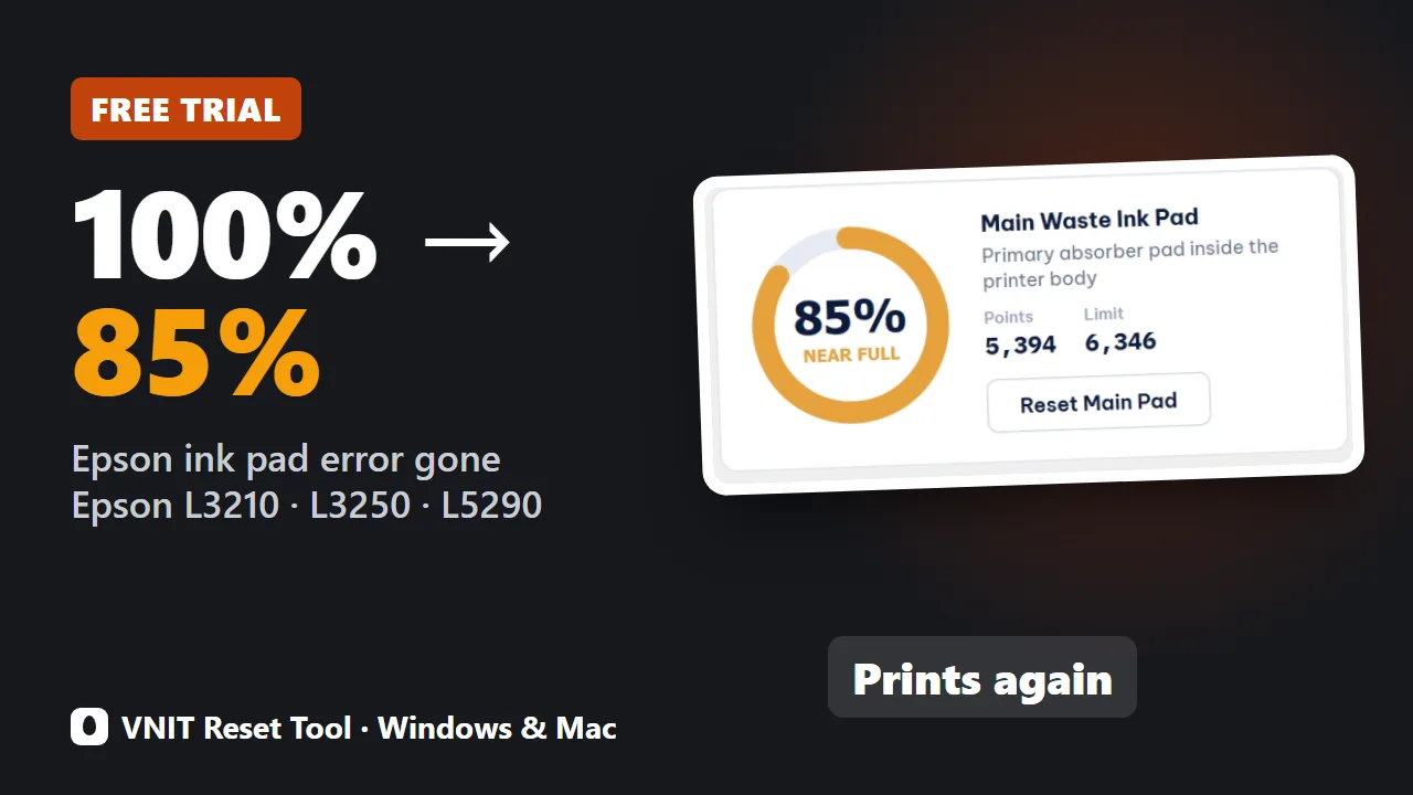 Free ink pad reset trial: 100% to 85%